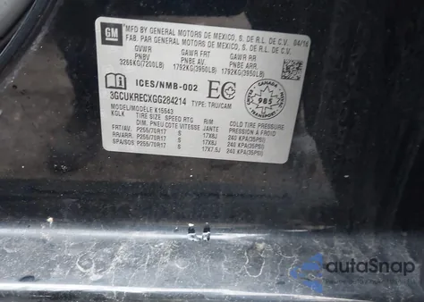 2016 Chevrolet Silverado 1500 1Lt/2Lt из США, поврежденный, VIN 3GCUKRECXGG284214